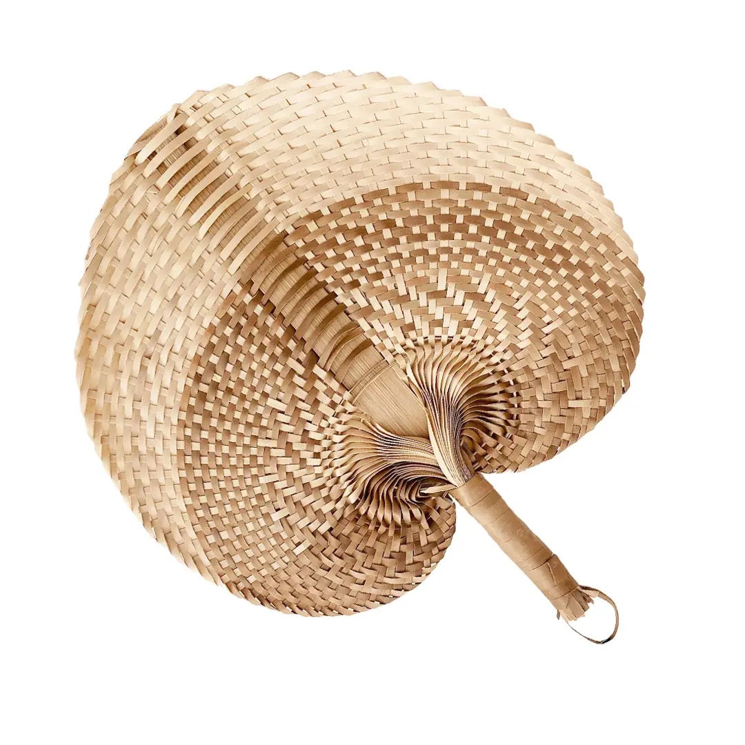 Woven Straw Hand Fan (Natural Brown) - Raffia Rattan Wicker