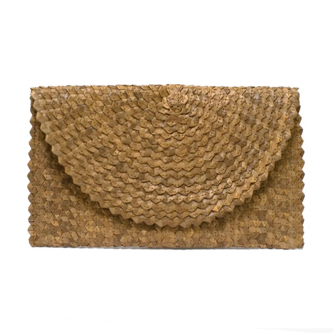 Straw Clutch Purse (Brown) - Summer Beach Handbag Wallet